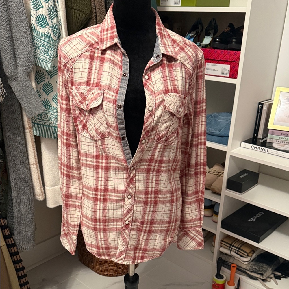 BKE Vintage pink/Red and White Plaid Shirt